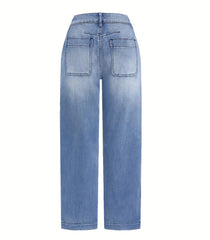 DD Women's 2026 New Stretchy Loose Cropped Jeans, Washed Blue Barrel Denim Trousers, Street Style Ladies' Outfit, Mid-waisted Pantalones with Pockets, 4 Seasons Weared Tummy Control Mom Pants Wide Leg Boyfriend Casual Pants for Travel Work and Office