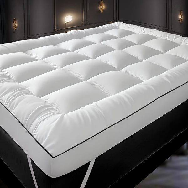 Hotel Quality Mattress Topper 10cm / 4 inch Thick Filling with Elasticated Straps in Single, Small Double (4Ft), Double, King, Super King Size