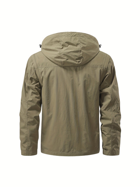 Detachable Windbreaker Hooded Jacket, Men's Casual Multi Pocket Cargo Jacket Vest for Outdoor Activities