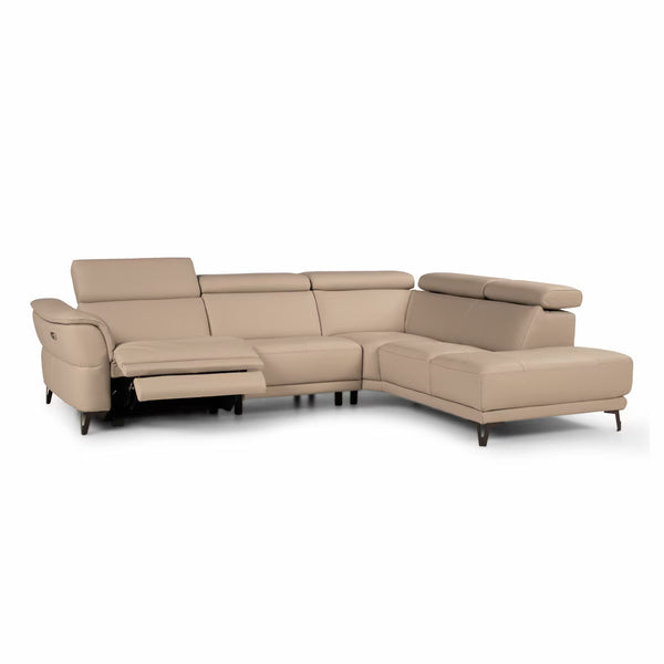 Nicoletti Charleston Beige Leather Power Reclining Corner Sofa with Chaise in 2 Configurations