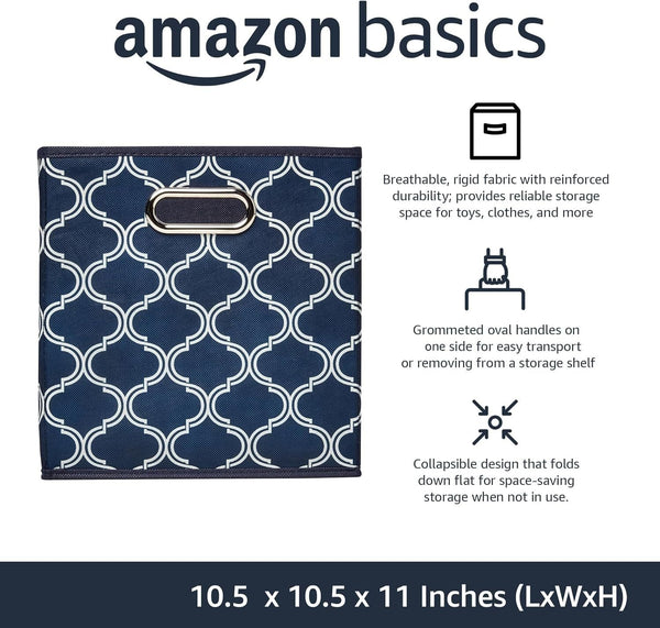6 Pack Foldable Fabric Cube Storage Boxes 26.7L x 27.9W x 26.7H centimetres with Oval Grommets in Trellis by AMAZON BASICS for Clothes Wardrobe Organise