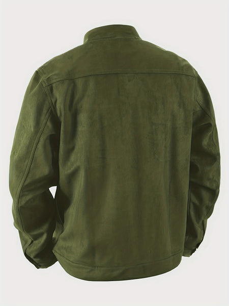 Men'S Casual Velvet Jacket with Pockets, Casual Long Sleeve Stand Collar Button-Up Coat