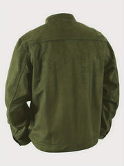 Men'S Casual Velvet Jacket with Pockets, Casual Long Sleeve Stand Collar Button-Up Coat