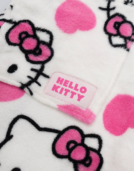 Hello Kitty Womens White Hooded Bathrobe | Cosy Fleece Loungewear with Pink Accents & Long Sleeves | Cartoon Character Design | Perfect for Relaxing Days | Hello Kitty Merch - Medium