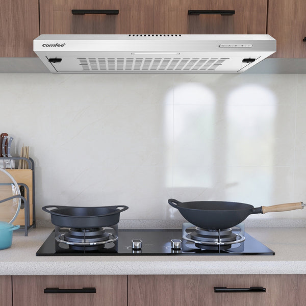 Midea COMFEE' 60 cm Visor Cooker Hood – Practical Home LED Under Cabinet Hood, Wall-Mounted Extractor Fan for 600 mm Kitchen Spaces, Top Vented Range Hood in Stainless Steel [Energy Class B]