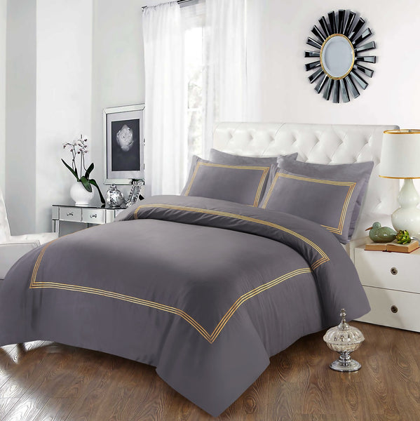 Embroided Baratta Stitch Duvet Cover Set with Matching Pillowcases - Ultra-soft Brushed Microfibre – Chic & Modern Design – Easy Care & Machine Washable