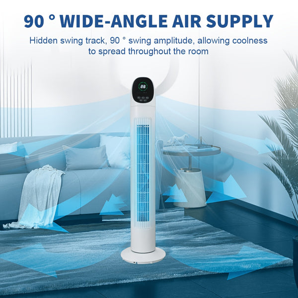 86.36cm Tower Fan, Electric Standing Floor Fan for Cooling with Remote Control, 7.5 Hour Timer LED Display, 65-75 Oscillation, 3 Modes, 3 Speeds, for Home, Office, Living Room, Bedroom, White