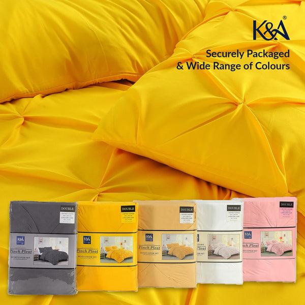 K&A® Pintuck Pinch Pleat Duvet Cover Set with Zipper Closure including Pillowcase – Ultrasoft Brushed Microfiber – Easy Care & Machine Washable