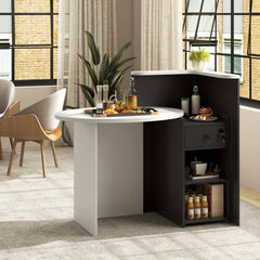 COSTWAY Modern Black Reception Desk with Lockable Drawer & Adjustable Shelf - Heavy-Duty Engineered Wood & MDF Construction, Spacious Oval Desktop (89.92cm x 69.85cm), 2-Tier Open Shelves & 3-Position Adjustable Shelving for Office, Reception  or Home - E