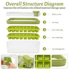 Ice Cube Tray with Lid and Bin, 56pcs Ice Cube Mold, 2 Trays & Ice Scoop, BPA