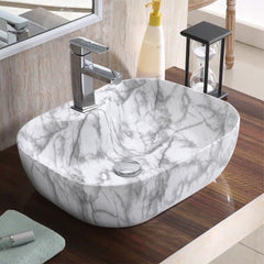 510*410mm Marble Effect Ceramic Sink Basin Bathroom Vanity Countertop Wash Sink w/Waste Kit