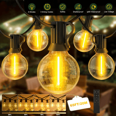 Outdoor Festoon Lights|LED Fairy Lights -65ft/100ft/150ft LED Garden String Light 20/30/45M+2 (Spare) Bulbs, IP65 WaterproofDimmable Timer G40 Bulbs Hanging Patio Lighting with Remote Control for Balcony Garden Gazebo Patio Awning Wedding Party (No Button