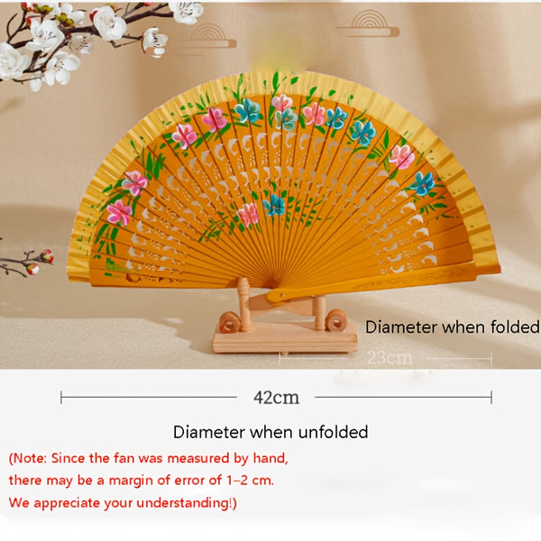 1pc Spanish Wooden Folding Hand Held Dance Fan Flower Pattern Party Wedding Gifts