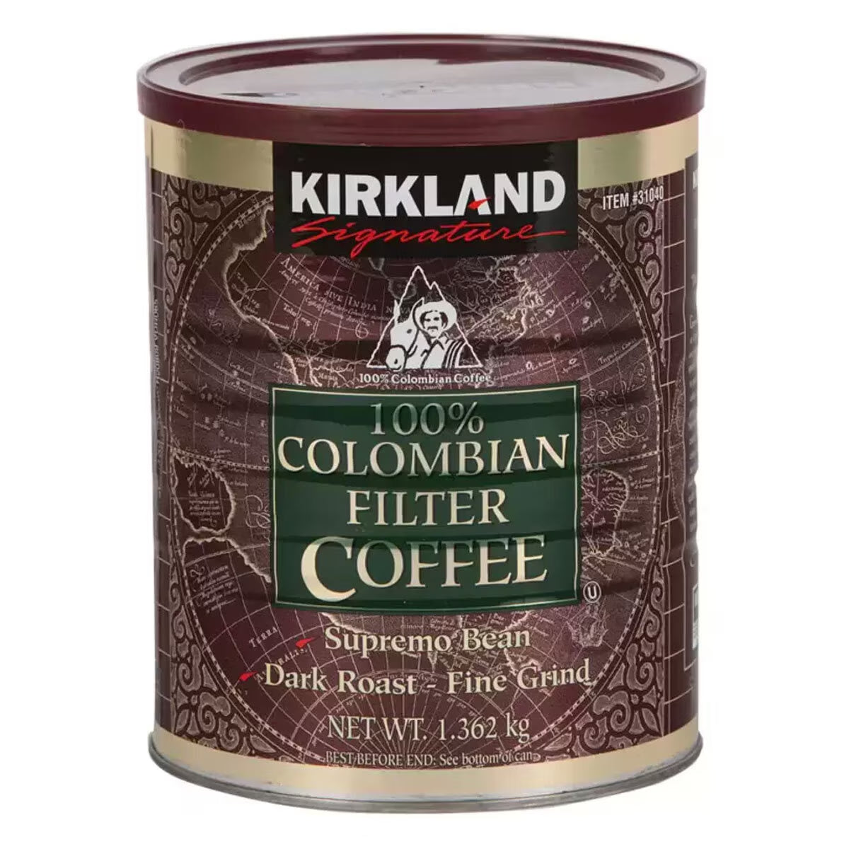 Kirkland Signature 100% Colombian Ground Filter Coffee, 1.362Kg