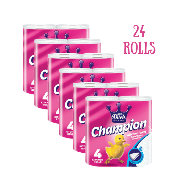 Little Duck Champion 2-Ply Kitchen Towel – 24 Rolls Bulk Pack – Absorbent, Food Contact Safe & Wet Strength Technology