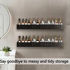 2pcs Large Capacity No-Drill/Screw Shower Shelf - Heavy-Duty SUS304 Stainless Wall-Mounted Bathroom Shelf with Hanging Rail System, Install Bath Storage Rack Suitable for Bathroom, Kitchen, Pantry (Black/Gray)
