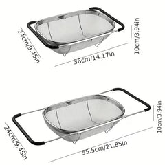 1pc, Sink Colander, Vegetable Sink Washing Basket, Fruit Drain Basket Rack, Stainless Steel Drain Basket, Strainer Basket, Adjustable Sink Rack, Multifunctional Colander, Kitchen Stuff, Kitchen Gadgets, Kitchen Accessories