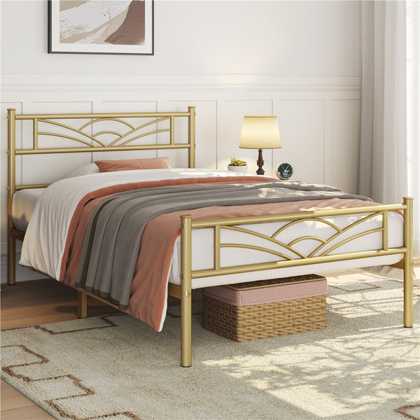 Costoffs Metal-Framed Bed, Metal-Framed Bed Base with Storage, Metal Platform Bed Frame with Headboard and Metal Bed Slats, Easy Assembly Bed, Single/Double/ Size Metal Bed Frame, Bed Foundation