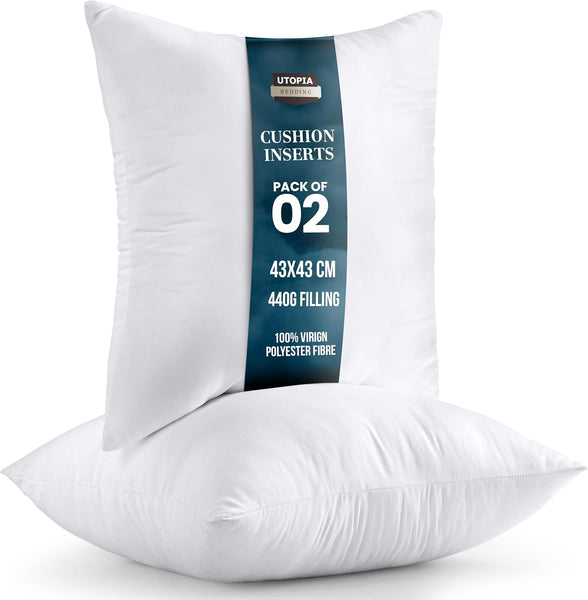 Utopia Bedding Cushion Inner Pads (Pack of 2), 45 X 45 Cm (18 X 18 Inches) Cushion Stuffer Inserts, Hollowfibre Pillows (White)