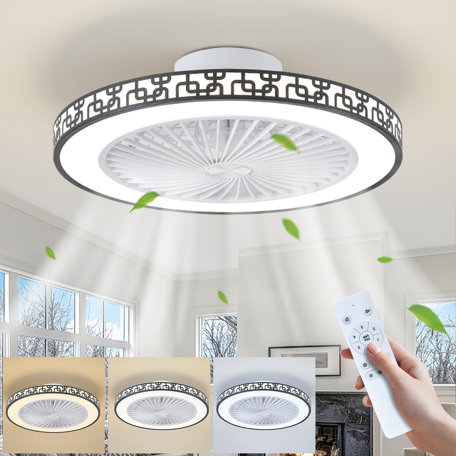Ceiling Fans with Lights And Remote, 48Cm LED Fan Ceiling Light, 3000K-6000K Dimmable Smart Ceiling Fan Light, 6 Wind Speeds & Reversible, Modern Fan Light Ceiling for Bedroom Kitchen Living Room