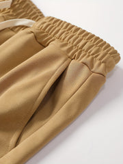 Three-pc Men's Solid Color Plain Elastic Waistband Drawstring Ribbed Cuffed Casual Jogger Pants, Men's Dress Administrative Trousers