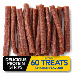 Pure Breed 600g Delicious Protein Strips Chicken Flavour (4x150g) | High Protein Chicken Dog Treats & Chews | 3.9 Inch Chewy Training Snacks for Dogs & Puppies | Resealable Pack, Easily Digestible Reward Treats