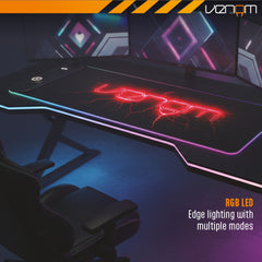 Venom RGB Gaming Desk Mat with Wireless Charging, USB-C & USB-A Ports, 800 x 300 mm Extended Mouse Pad for PC & Console Gaming