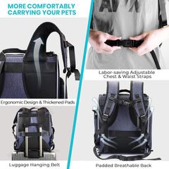 Morpilot® Cat Carrier Backpack, Foldable Pet Backpack Carrier for Cats and Small Dogs, Breathable Dog Carrier Backpack with Inner Safety Leash + Folding Dog Bowl Ideal for Hiking Traveling Outdoor Use