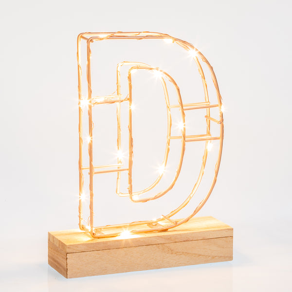 Light Up Letter | LED Alphabet Wire Frame Letter Lights | Rose Gold Copper Initials | Personalised Lighting | Battery Powered | For The Office Living Room Bedroom | Gift For Her