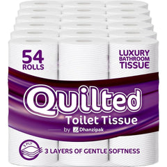 54 Rolls of 3-Ply Premium Quilted Toilet Paper | Generous Length per Roll | Luxuriously Soft, Strong & Highly Absorbent Toilet Tissue