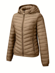 Women's Autumn/Winter Fashion Simple Versatile Lightweight Commuter Hooded Padded Coat with Pockets