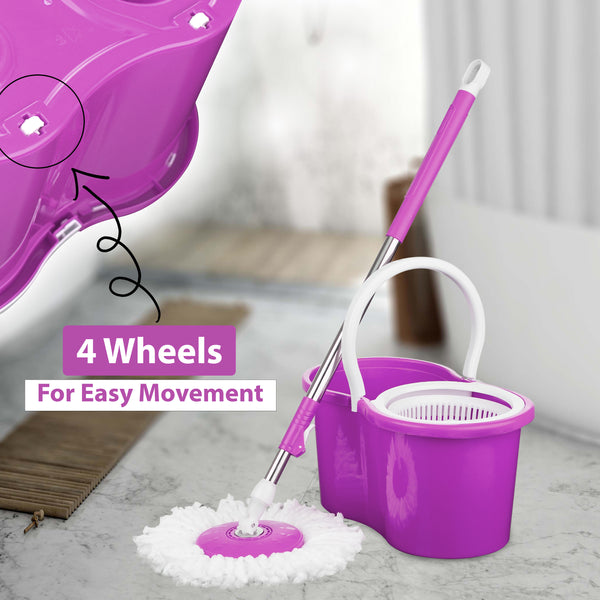 360° Spin Mop and Bucket Set with Wringer, Easy Wring Floor Cleaning Mop with 2 Reusable Microfiber Head for Household Living Room Bedroom Bathroom Toilet