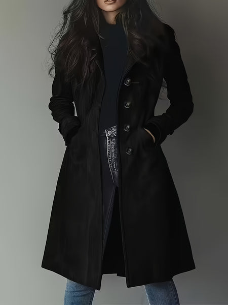 Elegant Women'S Vintage Coat - Classic Lapel Design, Button-Front Closure, H-Fit Cut Machine Washable Single-Breasted Style, Business Commute Wear, Timeless Classic Women'S Outerwear Warm Coat Jacket &