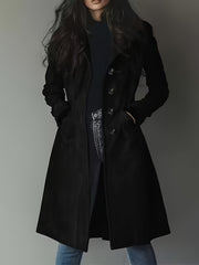 Elegant Women'S Vintage Coat - Classic Lapel Design, Button-Front Closure, H-Fit Cut Machine Washable Single-Breasted Style, Business Commute Wear, Timeless Classic Women'S Outerwear Warm Coat Jacket &
