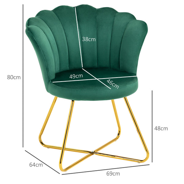 Modern Armchair, Velvet Tufted Accent Chair with Lotus Backrest, Occasional Chair with Steel Legs for Living Room, Bedroom