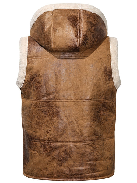 Men's Faux Fur-Lined Hooded Vest, Thickened and -Lined, Fashionable Windproof and Warm Outer Jacket for Men