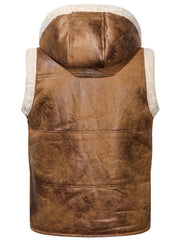 Men's Faux Fur-Lined Hooded Vest, Thickened and -Lined, Fashionable Windproof and Warm Outer Jacket for Men
