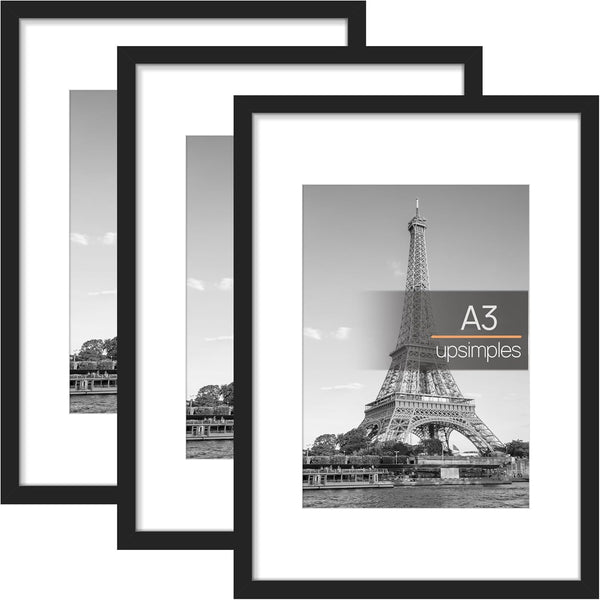 3 Pack A4 Picture Frame, A4 Black Picture Frames 21 X 29,7 Cm, Frame Wall Hanging Landscape or Portrait Orientation