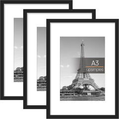 3 Pack A4 Picture Frame, A4 Black Picture Frames 21 X 29,7 Cm, Frame Wall Hanging Landscape or Portrait Orientation