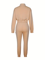 Cross-Border Women'S Two-Piece Set Zipper Long-Sleeved Top Pants Stitching Zipper Design Casual Suit