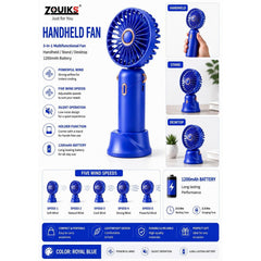 Rechargeable Handheld Fan Portable Mini USB Cooling Fan 5 Speed Silent Desktop Fan