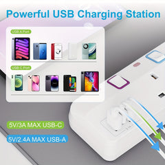Toomke UK Plug Power Strip with 4 UK Sockets & 2 USB-A/1 USB-C Ports, 13A 3250W Heavy-Duty Extension Cord, Mountable Switched Outlet (1.5m) - Plug-in for /Office, PC, Appliances