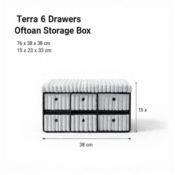 Terra 6 Drawer Folding Ottoman Storage Bench, Ribbed Faux Fur Rectangular Storage Box with Lid, Soft Upholstered Footstool for Bedroom, Hallway & Living Room, Clothes, Toy & Blanket Storage