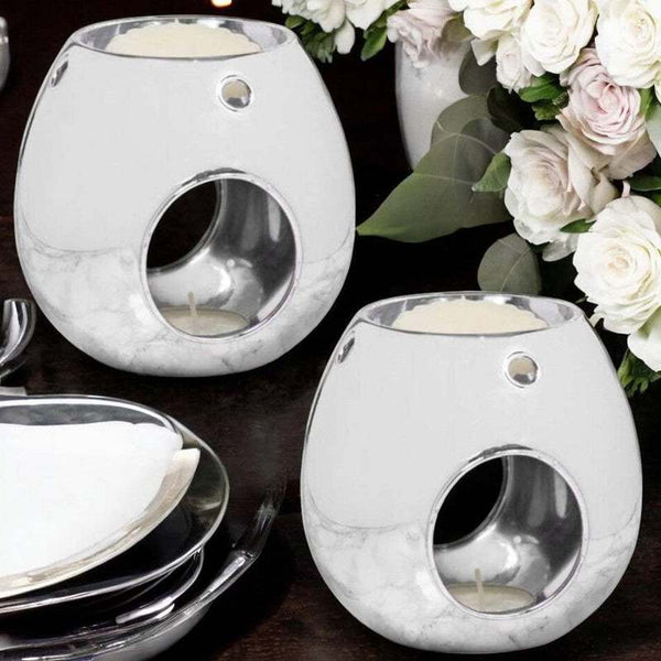 Silver Wax Melt Warmer Oil Tea Light Aroma - 2 PACK - Luxury Glass Round