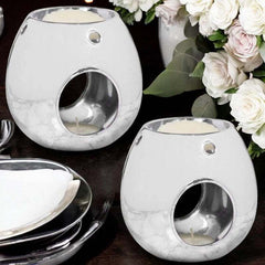 Silver Wax Melt Warmer Oil Tea Light Aroma - 2 PACK - Luxury Glass Round