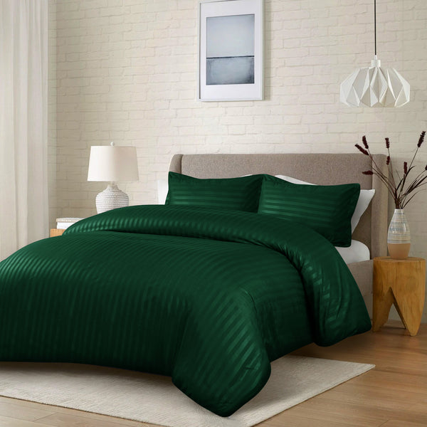 Premium Hotel Quality Satin Stripe Duvet Cover Set Double with Pillowcases | Reversible Soft Quilt Bedding | Easy Care Breathable Luxury Quilt Cover