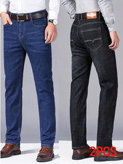Men's Business Casual Jeans 2pcs All-Season Slim Fit Slight Straight Leg Wrinkle-Free Process Mid-Rise Comfortable Breathable for Commuting and Dating