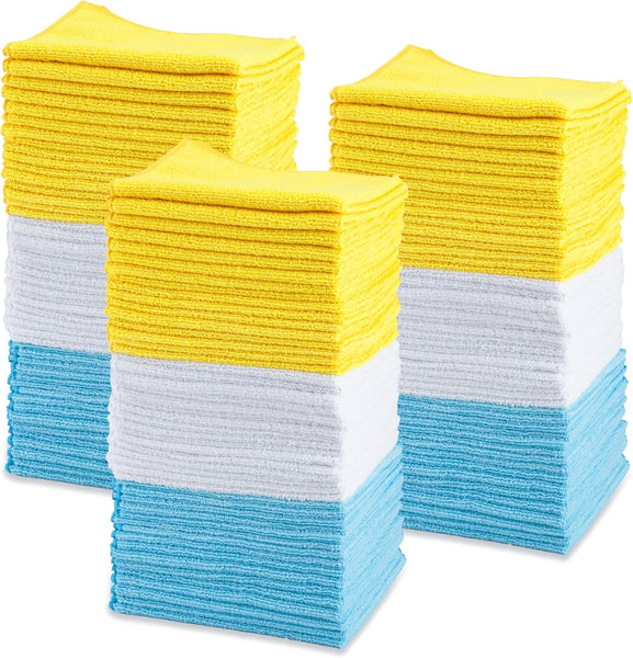 Amazon Basics Microfibre Cleaning Cloth, Pack of 24, Multi Colored, Blue, Orange & White, 40.5 Cm X 30.5 Cm