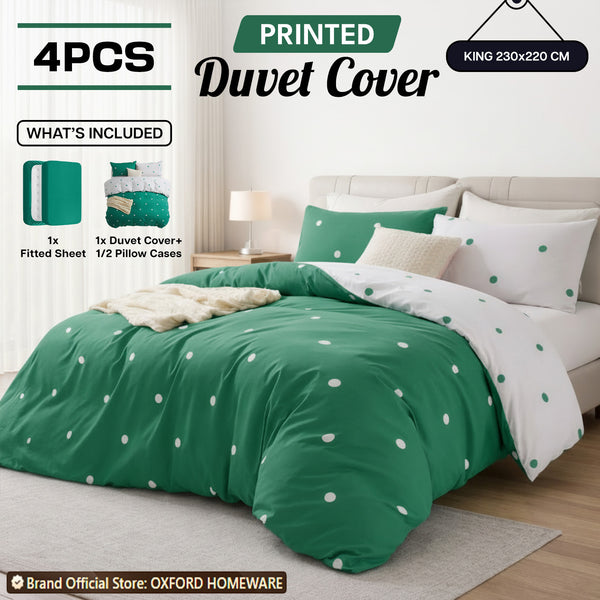 4pcs Printed Duvet Cover Set – Ultra-Soft & Breathable Microfiber Complete Bedding Set with Matching Pillowcases and Brushed Solid Color Fitted Sheet, Machine Washable, Available in All UK Sizes