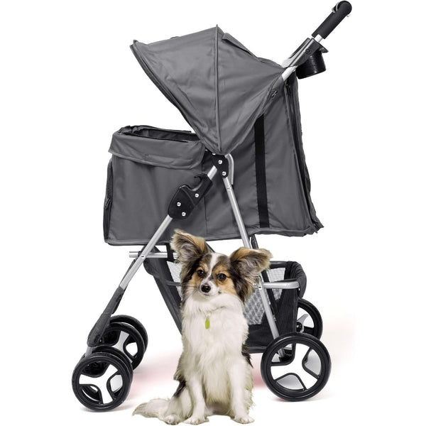 Foldable Pet Stroller With Rain Cover, Portable Foldable Outdoor Walking Cart with Large Space, Hand-Pull Design, Durable Oxford Fabric, Ergonomic Handle & Ventilation Mesh, Lightweight & Sturdy Frame For Small To Medium Dogs - Outdoor Pet Carrier, Modern